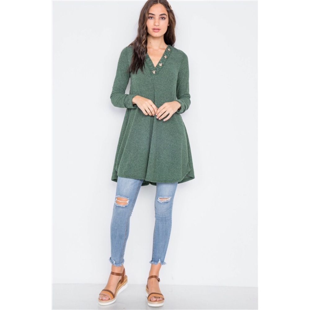 HUNTER GREEN KNIT LONG SLEEVE SWEATER DRESS